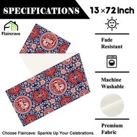 Chinese New Year Table Runner Lunar New Year of The Horse 2026 Fu Kitchen Dining Table Centerpiece Blue Red Spring Festival Decor Chinese New Years Decorations for Home-72 Inches Long