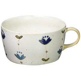 Hasami Pottery Issei Kiln Sweet Flower Handle Bowl, Blue, 400827, 15.9 fl oz (450 ml)