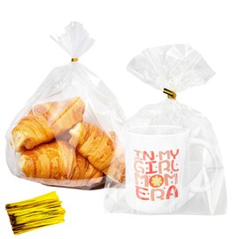 100 PCS Cellophane Treat Bags, Cidenbio 9x12 In Clear Cellophane Gift Bags with Twist Ties Plastic Goodie Bag for Party Favor Cookie Candy Popcorn Bakery Chocolate Gift Wrapping