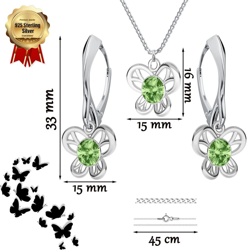 Jewellery Set for Women Earrings Silver 925 Hanging Butterfly -