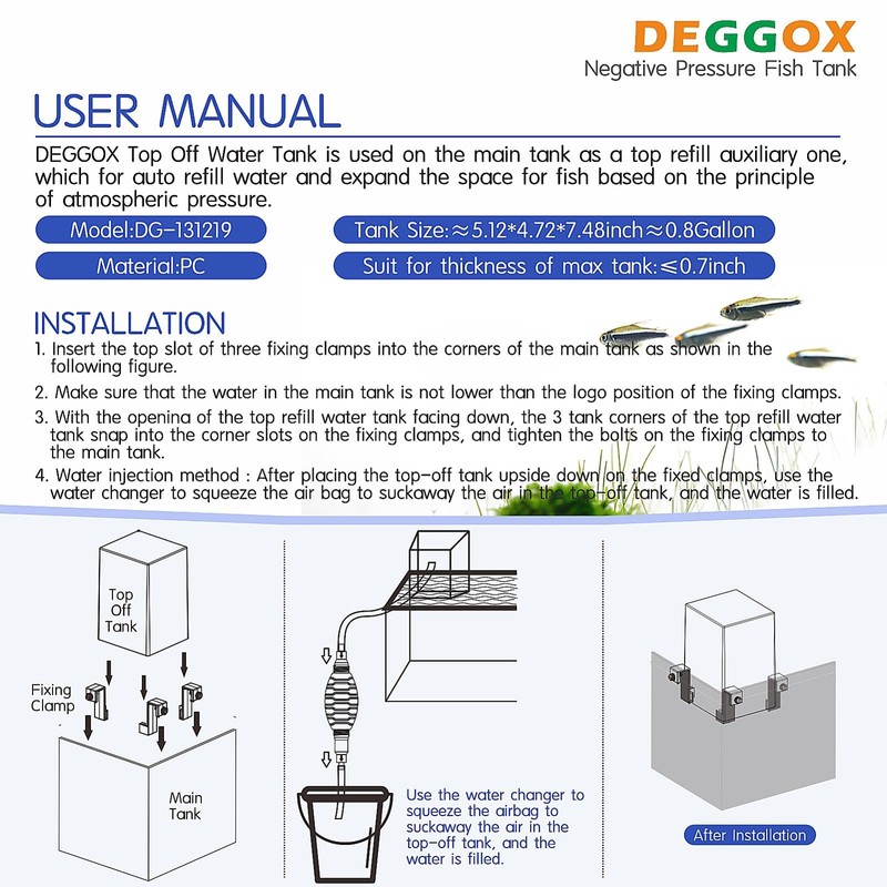 DEGGOX Vacuum Suspended Fish Tank – 0.8 Gallon Negative Pressure