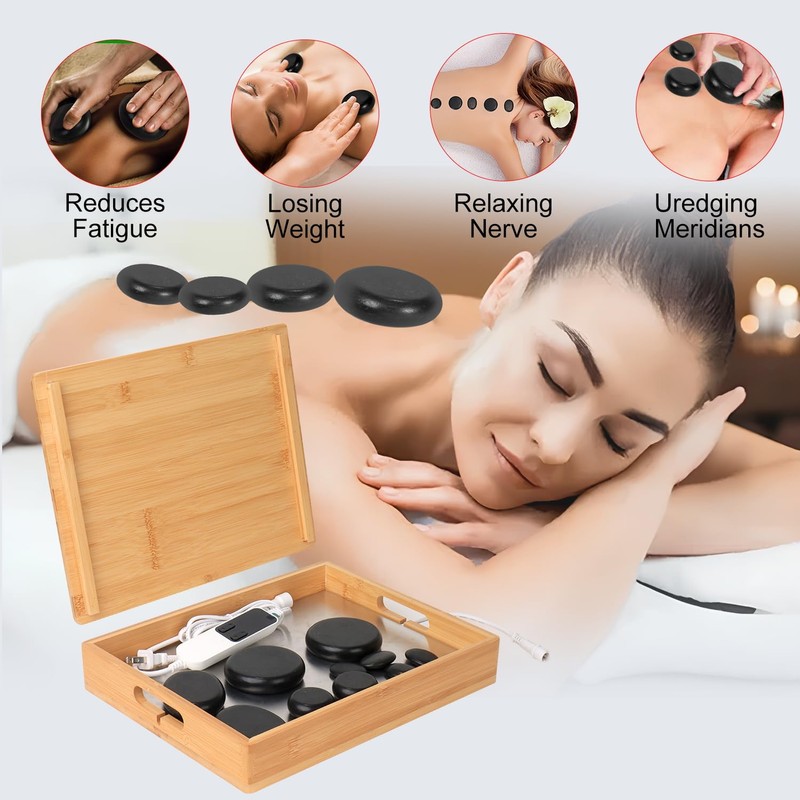 OnVisit Hot Stone Massage Set with Warmer Kit, 10 PCS