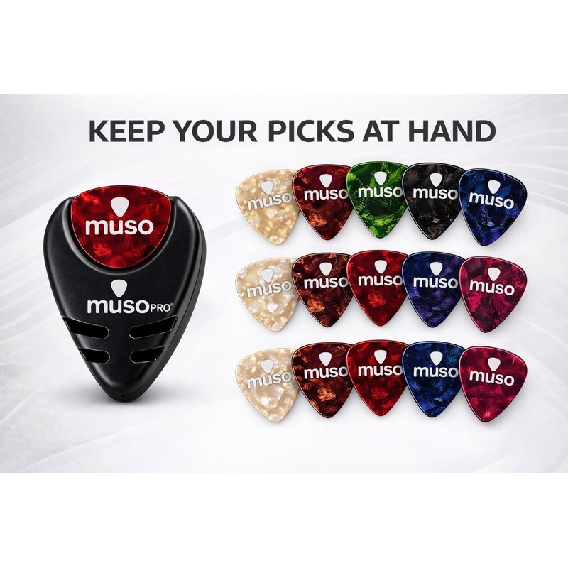 Muso Pro Guitar Picks Holder with 15 Picks, Plectrum for