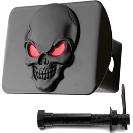 LFPartS Metal Skull 3D Emblem Trailer Hitch Cover Plug, Fits 2" Receivers (Black Red on Black)