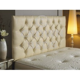 CROWNBEDSUK DIAMANTE FAUX LEATHER HEADBOARD (CREAM, 6FT)
