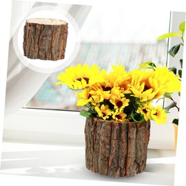 YARNOW 2pcs Log Flower Decor Planter Pot Wooden Bucket Container Bark Art Home Barrel Arrangement Plants Plant Decoration Farmhouse Indoor Vase Small Decorative Wood Planters Shabby
