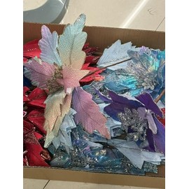 GreenHouzz 10 PCS Poinsettia Flower Picks 10.2" Glitter Artificial Christmas Flowers with Stems Xmas Tree Festive Ornaments Wedding Party Wreath Home New Year Decor (Red)