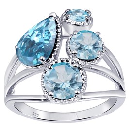 Orchid Jewelry 925 Sterling Silver Cocktail Rings for Women - Delightful Blue Topaz Birthstone Gemstone - 1.00 Carats Pear