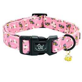 Elegant little tail Dog Collar,Cute Bees Pattern Pet Collar Pink Durable Holiday Female or Male Adjustable Cotton Pet Collar with Quick Release Buckle for Small Dogs