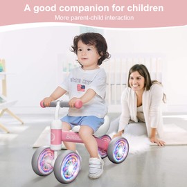 Bobike Baby Balance Bike Toys for 12-36 Months Kids Toy Boy and Girls Gifts Toddler Best First Birthday Gift Children Walker No Pedal Infant 4 Wheels Bicycle (Colorful, Pink-Light)
