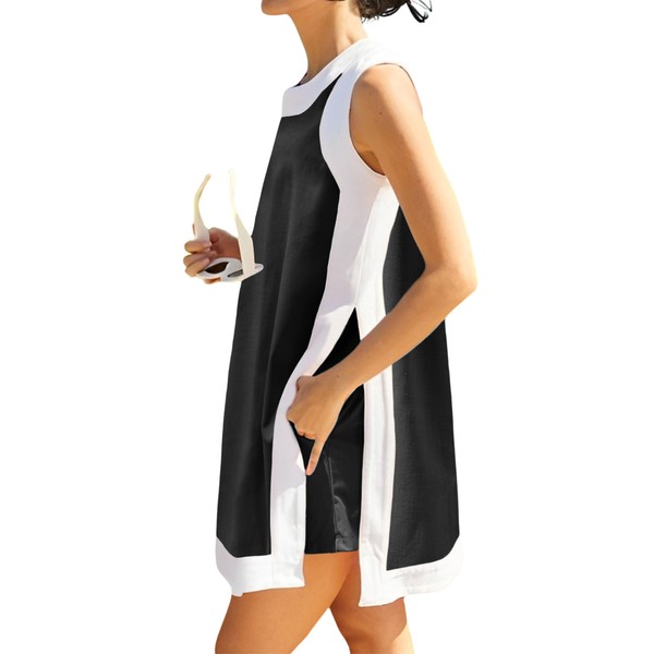 Hooever Women's 2 Piece Sets Casual Color Block Crewneck Sleeveless