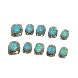 LOHAS Home Handcrafted Vintage European-Inspired Luxurious Wearable Nails Reusable Short Square Glitter Press-on Nails, Opal Cat's Eye