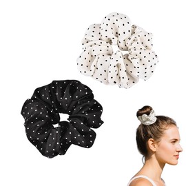 Polka Dot Vintage Hair Tie for Braids Ponytail Holders for Women Girls Large Polka Dot Satin Scrunchie for Curly Fine Hair Accessories for Women Girls Vintage Preppy Silk Scrunchies for Bun Ties 2 Pcs