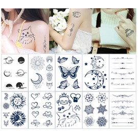 TopFunny Semi Permanent Tattoos for Women Men Girls, Waterproof and Long-Lasting 1-2 Weeks Tattoos, Realistic Fake Tattoos Stickers Flower Butterfly Moon