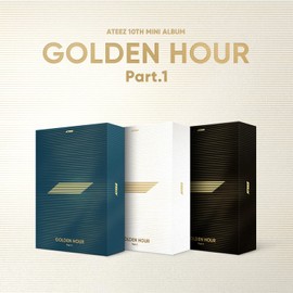 ATEEZ - [GOLDEN HOUR : Part.1] (GOLDEN HOUR Ver.) Invitation + Photo Frame + Postcard Set + Envelope + Photobook + Postcard + Photocard + Sticker + Bookmark + Disc + 2 Pin Badges + 4 Extra Photocards