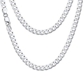 Bandmax Curb Chain Men's 925 Silver Chain Women's Cuban Chain Curb Necklace 3 mm/5 mm Wide Link Chain Jewellery Accessory Chain 36 cm to Chain 71 cm, Sterling Silver, No Gemstone
