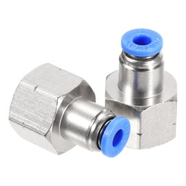 uxcell 4 Pack 1/4" NPT Female Straight Thread Push to Connect Fittings, 5/32" Tube OD x 1/4" NPT Air Shock Fittings Pneumatic Fittings (Silver Tone, PCF 04-02)