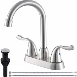 HOTIS HOME Brushed Nickel Bathroom Sink Faucet, 2 Handle 4 Inch Centerset Bathroom Faucet, 3 Hole Small Bathroom Sink Faucet with Supply Lines and Pop-up Drain, RV faucets for Camper Lavatory Vanity