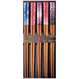 Sunny Life Design 264956 Wakasa Lacquer Chopsticks Non-slip Flower Style 8.9 inches (22.5 cm), Set of 5 Pairs for Visitors, Made in Japan, Made in Japan