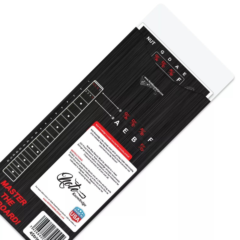 Note Knowledge Left Hand Bass Guitar Fretboard Note Map Decals