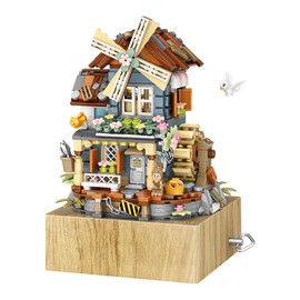 Toymart Windmill Music Box Building Set – Mini Brick Cottage House Kit with Rotating Blades and Working Music Box | 799 PCS DIY Mini Building Blocks for Teens and Adults