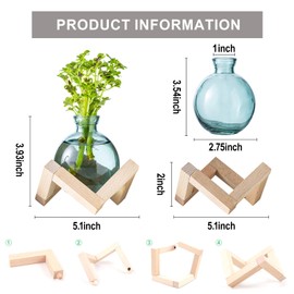 wangsdjy Plant Propagation Station, Plant Terrarium with Wooden Stand for Hydroponic Plant Propagation, Propagation Vases for Plants, Green Glass Bulb Vases for Home Office Decor (1)