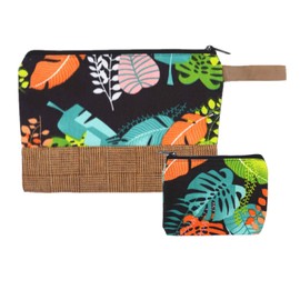 Mini & Large Multipurpose Bags [Set of 2] for Cosmetics, Clutch, Toiletries, Money Bag for Travel, Holiday, Daily Life - 3 Styles: Grey Palm, Tropical, Autumn Leaves, mixed, Tropical Set