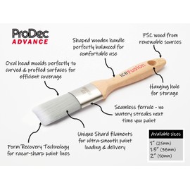 ProDec Advance 2 inch Ice Fusion Oval Trade Synthetic Paint Brush for Painting with Emulsion, Gloss, Satin Paints Ideal for Skirting Board, Architrave and Other Curved or Moulded Surfaces, 2" 50mm