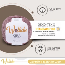 Wollidu Kira 100% Cotton for Knitting and Crocheting 10 x 50 g Set Crochet Yarn Knitting Yarn Light Brown