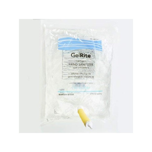 GelRite Instant Gel Hand Sanitizer Dispenser Refill Bag, 800 ml, 12 Pack Case Bulk Supply -Rinse Free, Waterless - Vitamin E Enriched Moisturizing Formula, Alcohol Based -Kills 99% of Germs