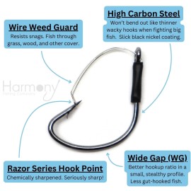 Harmony Fishing - Razor Series Wacky Weedless WG Hooks (Size 1, 10 Pack) -... - Size 1 (25 Pack)