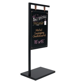 Ilyapa Metal Double Sided Swinging Chalkboard Sign - 18x43 in, Black Magnetic Sidewalk Sign - A Frame Chalkboard Alternative Menu Board for Restaurant