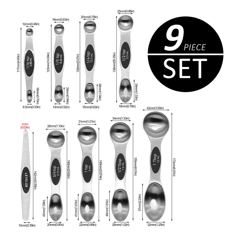 9-Piece Double-Ended Measuring Spoons with Scale, Measuring Spoon Set, Spoon