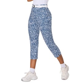 Women's Pants Ankle 7/8 Golf Pants 5 Pockets Stretchy Travel Pants for Work Business Casual Leopard