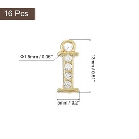 sourcing map Rhinestone Letter Charm, 16pcs 1.5mm Metal I Letter Alphabet Dangle Charm Pendants for DIY Bracelets Necklace Jewelry Making, Gold