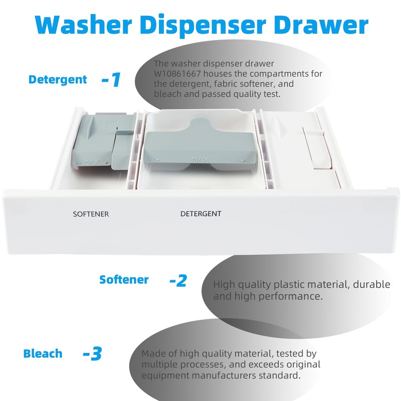 W10861667 W10794820 W10601851 Washer Dispenser Drawer Assembly Compatible with Whirlpool