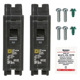 FalconSupply Genuine Square D HOM150 Circuit Breaker Kit Bundle (2 Pack), 50 Amp (50A) Single Pole, 120V, 10kAIC, UL Listed, Plug-On for Homeline Load Centers & Panel Box, New Replacement