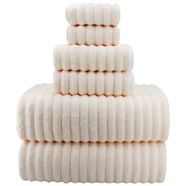 YTYC 39x78 Inches Oversized Bath Sheets Towels Set of 6 Large Towels for Bathroom Luxry Plush Super Soft Absorbent Stripe Hanging Loop Microfiber Shower Towels 80% Polyester (Cream,6)