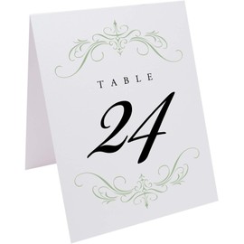 Classic Flourish Wedding Table Numbers, Sage, 1-10, Double Sided, Tent or Use in a Stand, Great for Parties & Restaurants - Made in the USA