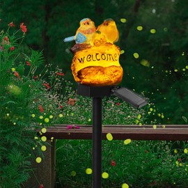 Solar Decor Lights, Welcome Birds Solar Powered Outdoor Garden Light, Resin Animal LED Lights with Stake, Waterproof Solar Stake Lights Decoration for Patio Yard Art Garden Lawn (Yellow)