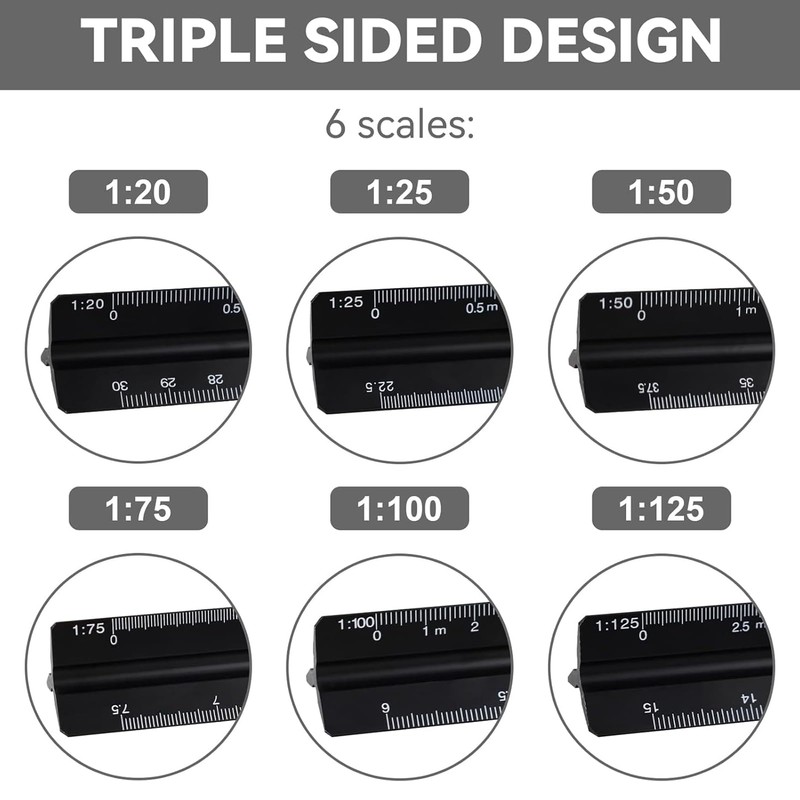 Triangular scale, ruler 30 cm, scale ruler, aluminium architectural ruler,