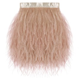 SOGUGOM Champagne Ostrich Feather Trim - 1.5Ply 2Yards 4-5Inch Feathers Fringe Ribbons Trim for Sewing, Dress, Masquerade, Christmas Costumes, Holiday Dance Parties(Champagne)