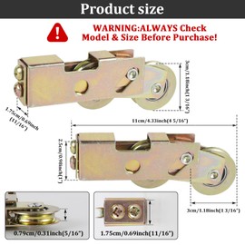 4Pack Sliding Door Rollers Replacement Kit, 1-1/4" Tandem Roller Assembly Sliding Glass Door Wheels Hardware, Patio Door Rollers, 330lbs Load Capacity for Sliding Glass Door Screen Door