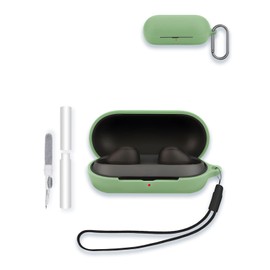 Case for Sony WF-C700N in-Ear Bluetooth Earbud Headphones, WUNIAK Soft Silicone Protective Portable Scratch Shock Resistant Shell with Cleaner Kit & Carabiner & Lanyard ，Matcha Green