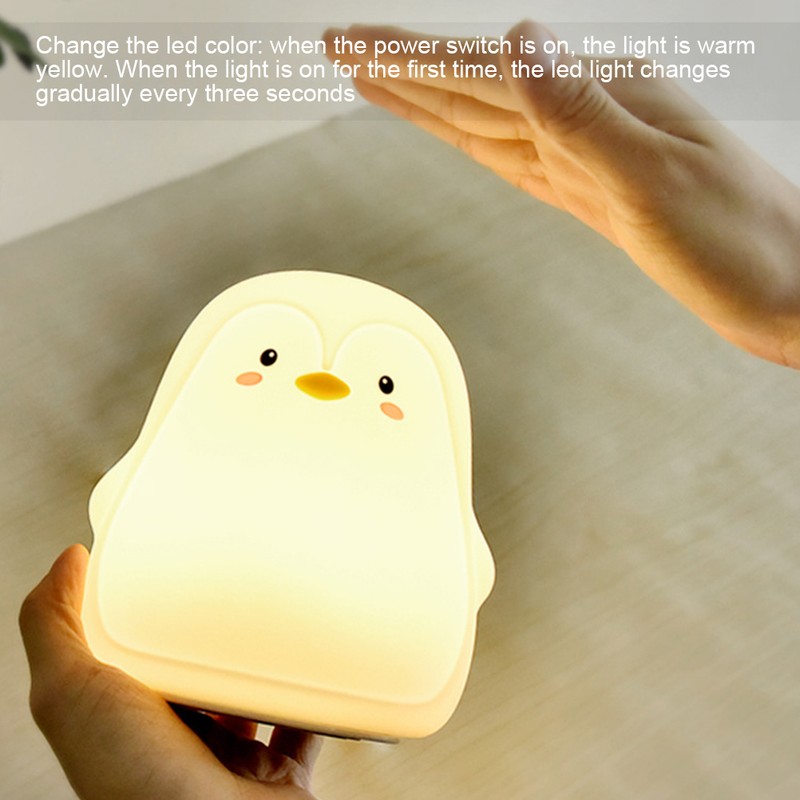 Soft Silicone Penguin Night Lights for Kids 7 Color LED