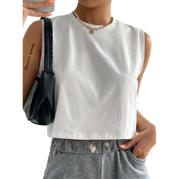 Hilinker Womens Crew Neck Loose Crop Tank Tops Workout Casual