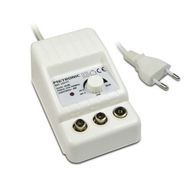 Metronic - 332177 Indoor TV Aerial Amplifier for DTT Channels, 4G/5G Compatible, 26db, 2 Outputs with 9.52mm TV Socket, White