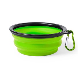 Collapsible Bowl for Dogs and Cats - Pet Feeder - Portable Travel Container - Portable Water Bowl with Metal Hook - Easy to Carry - Feeder and Drinker (Green)