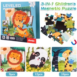 Children's Puzzle Magnet for Children, 37 Pieces Animal Puzzle for Children, 3-in-1 Travel Activity Toy for Children, Animal Educational Puzzle, Puzzle Book for Toddlers, Gifts 3-7 Years