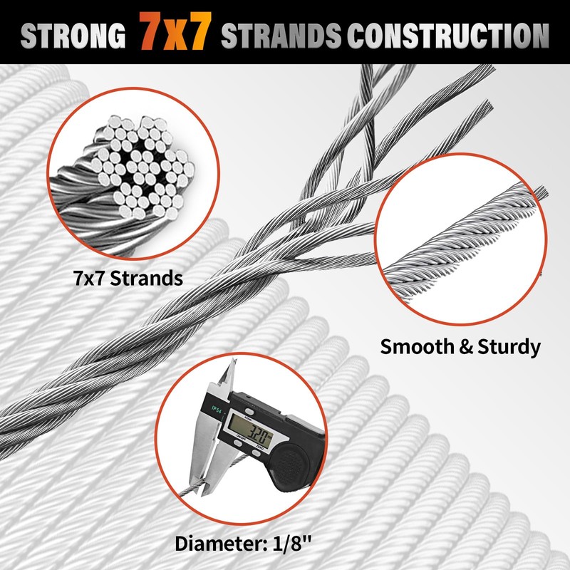 CELYND Stainless Steel Cable for Railing - 100FT 1/8" T316